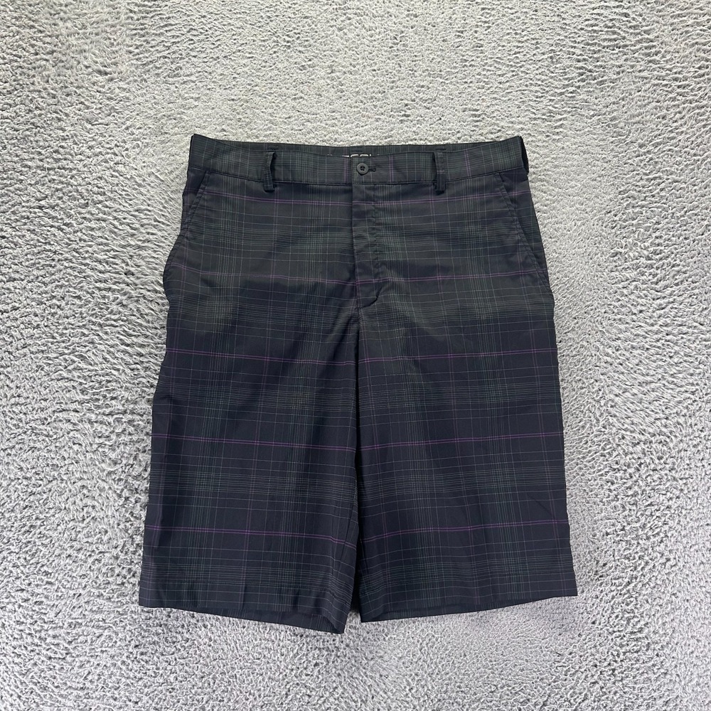 Nike Short Men 34 Black Plaid Polyester Golf Performance Sports Athletic Stretch
